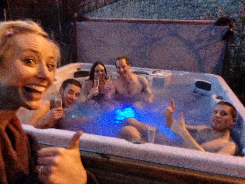 In the hot tub at Chalet Solneige
