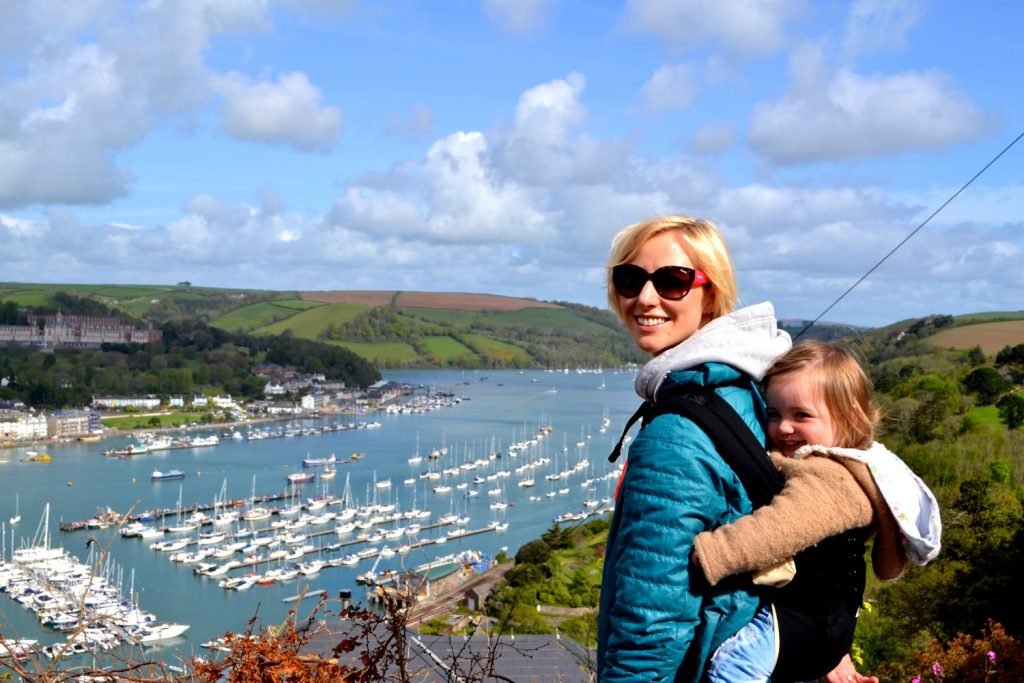 View from Kingswear over Dartmouth, wearing a toddler in an ergobaby 360