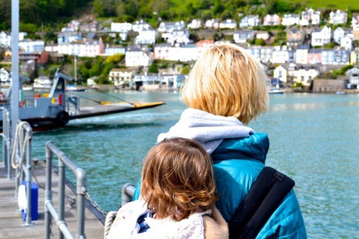 Dartmouth ferry, wearing a toddler in a sling