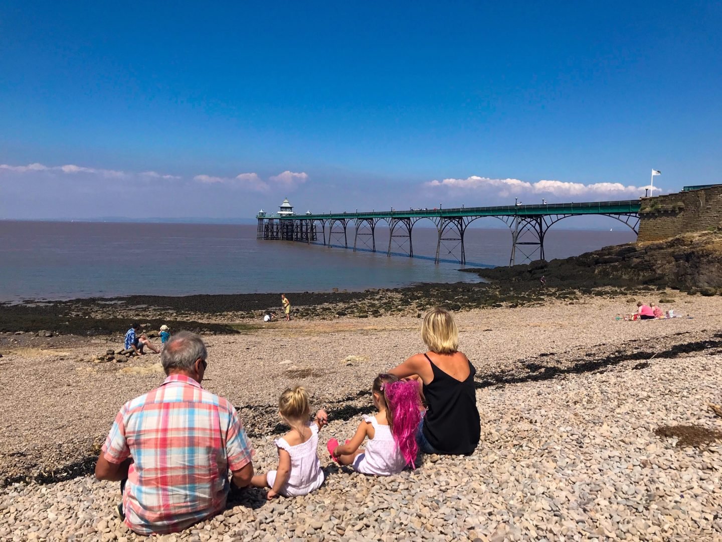 Clevedon beach and pier with kids