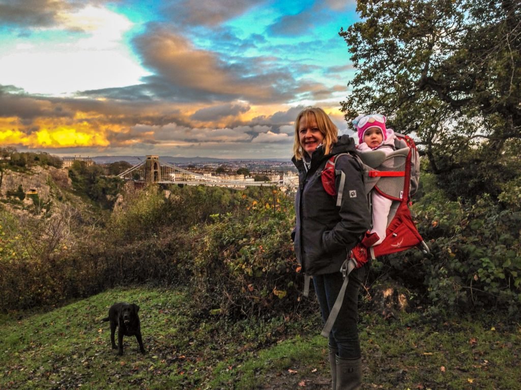 clifton suspension bridge walk wearing the osprey baby carrier backpack