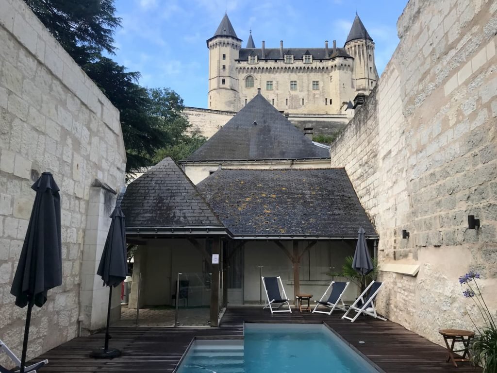 Hotel Anne d'Anjou swimming pool and Chateau de Saumur