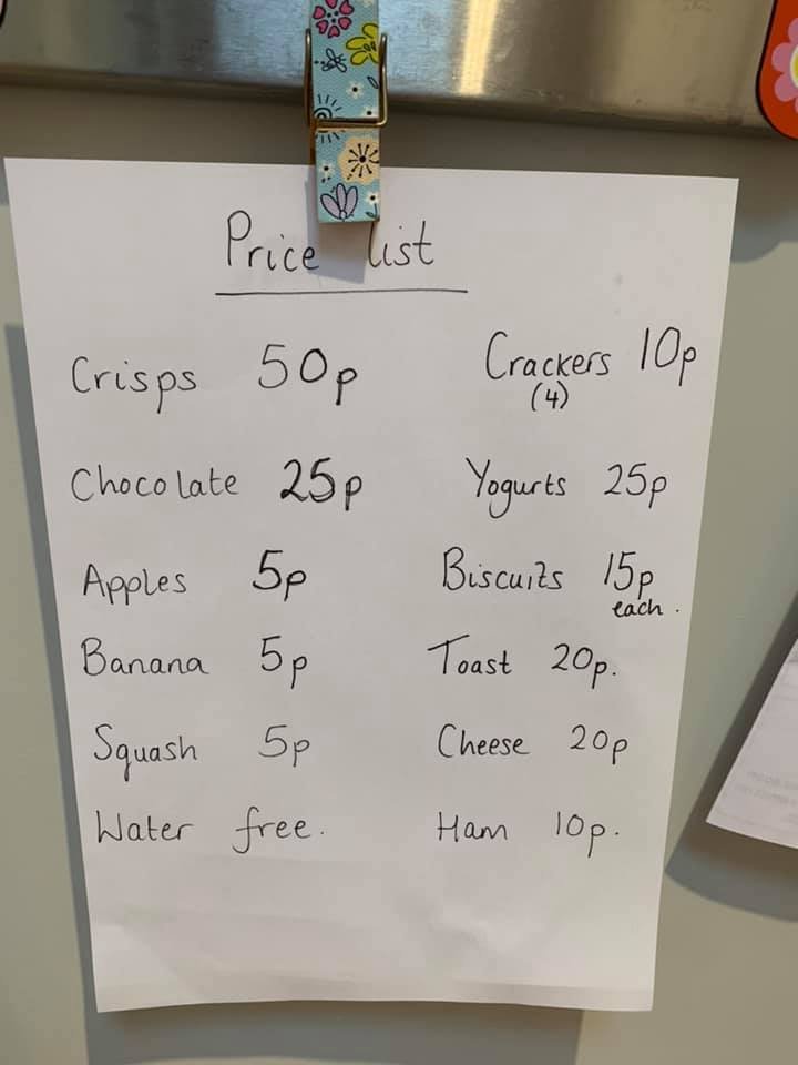 Price list tuck shop game for kids at home