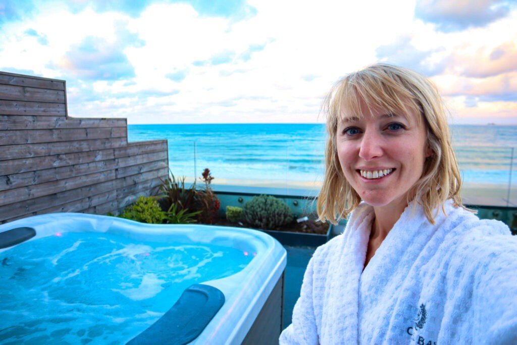 Hot tub experience overlooking the sea at Carbis Bay hotel C Bay spa