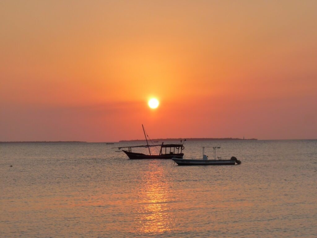 Sunset behind boats, Zanzibar, Tanzania