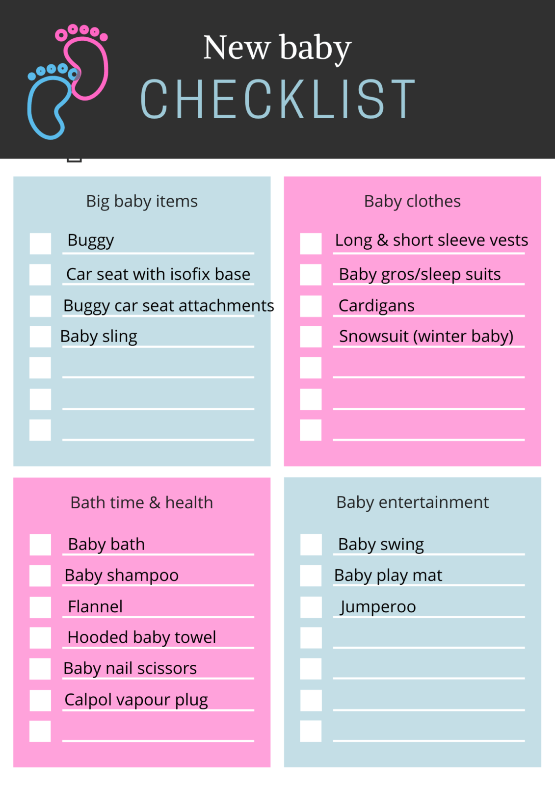 baby things checklist
