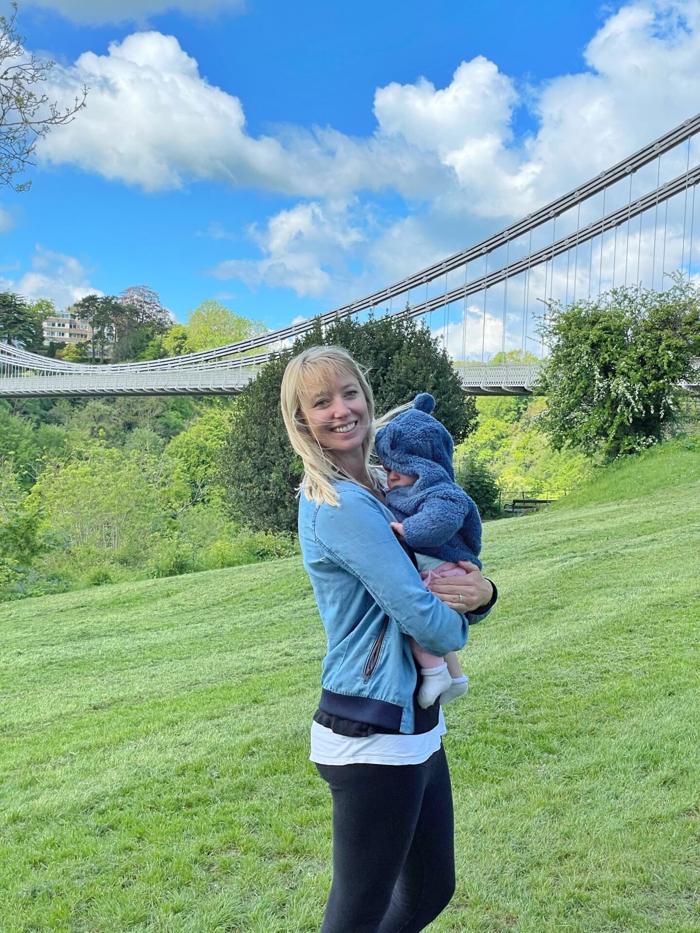 Angharad Paull Clifton Suspension bridge with baby