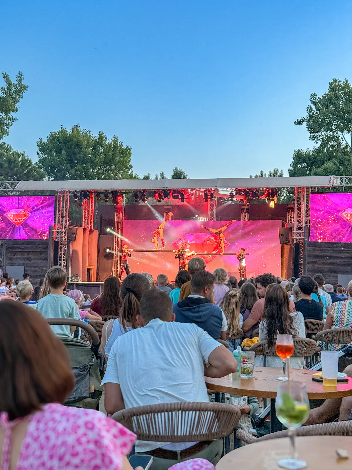 Evening entertainment fountains Le Serignan Plage Beziers France Eurocamp review