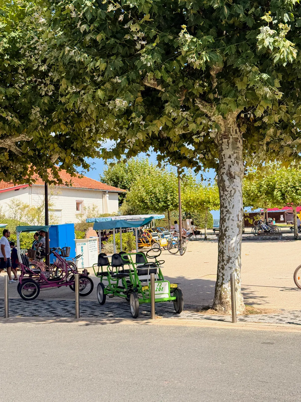 Les Hippocampes, Rosalie pedal cars right in the centre of Cap Ferret at Place Walter Reinhard.